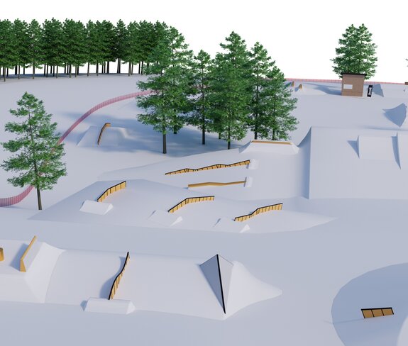 Snowpark Update | © Backyards Snowpark, Bergbahnen Brandnertal Das erste Rendering vom Backyards Snowpark beim Tannlegerlift. | © Backyards Snowpark, Bergbahnen Brandnertal