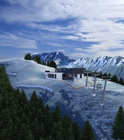 Loischkopfbahn Bergstation ab Sommer 2025 | © Melzer & Hopfner Ingenieurgesellschaft Ein Rendering des neuen Projekts im Brandnertal. | © Melzer & Hopfner Ingenieurgesellschaft