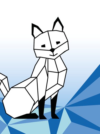 Designelement: Grafik von Brandolin, geometrischer Fuchs, mit blauen Dreiecken im Hintergrund. | © Bergbahnen Brandnertal