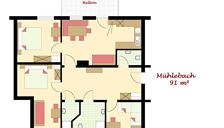 Mühlebach 91 m² 4 Zimmer, 2 Du/WC, Südbalkon